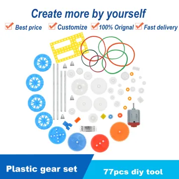 77pcs Plastic Gear Motor Gearbox Model Craft DIY Four Wheel Drive Car Auto Robot Children Rack Pulley Belt Scientific Experiment