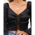 Women Front Cutout Tie Drawstring Tops