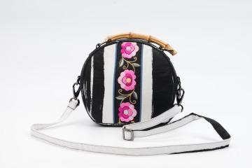 Yi Pomegranate Embroidery Bamboo Handle Crossbody Bag