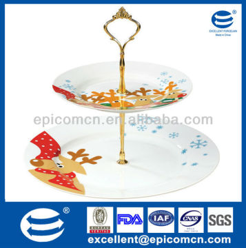 Factory Hot Selling Christmas 2 layers porcelain cake stand fiesta ware