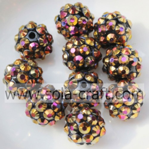 Perles de boule de strass de résine acrylique de couleur AB d&#39;or 10 * 12MM