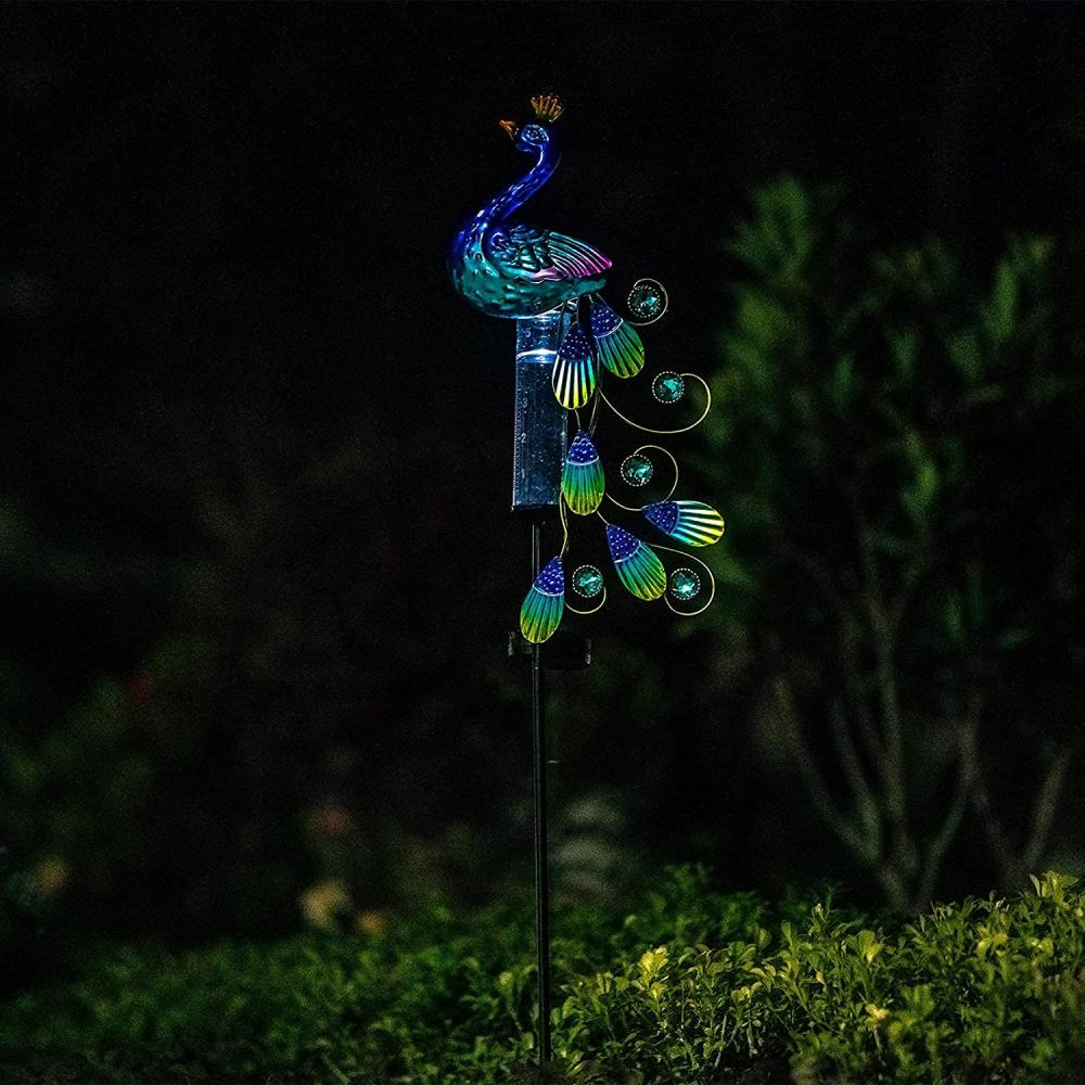 Peacock Rain Gauges con luces solares