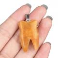 Yellow Jade Tooth Necklace for Women Men Handmade Craved Stone Teeth