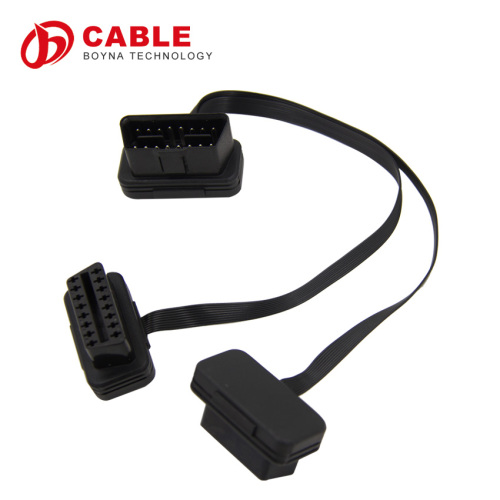 Connect With Car and ELM32 Male To Dual Female Y Splitter Elbow Extension Flat+Thin Noodle Cable Auto Connector