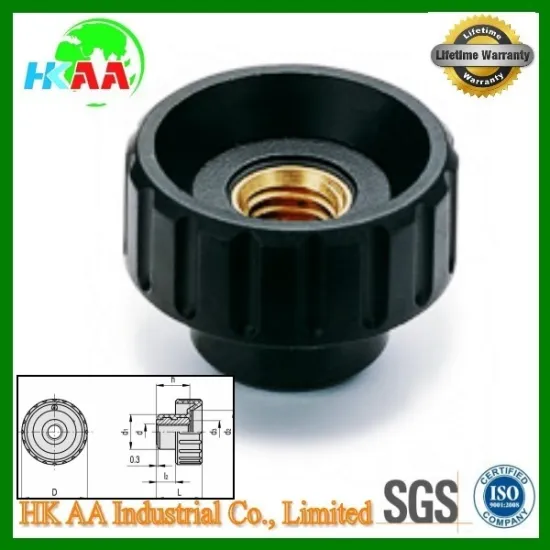 Knob with brass boss, threaded pass-through hole