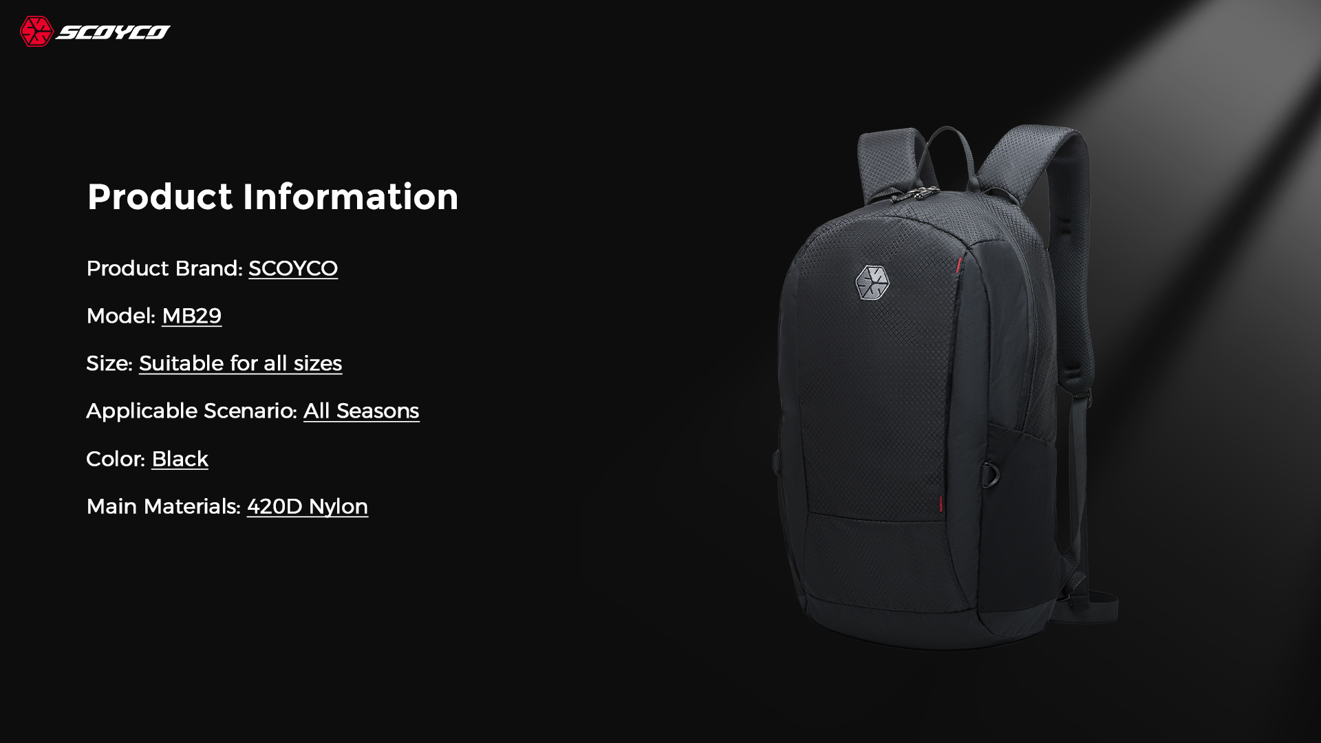 Motorcycle commuter backpack