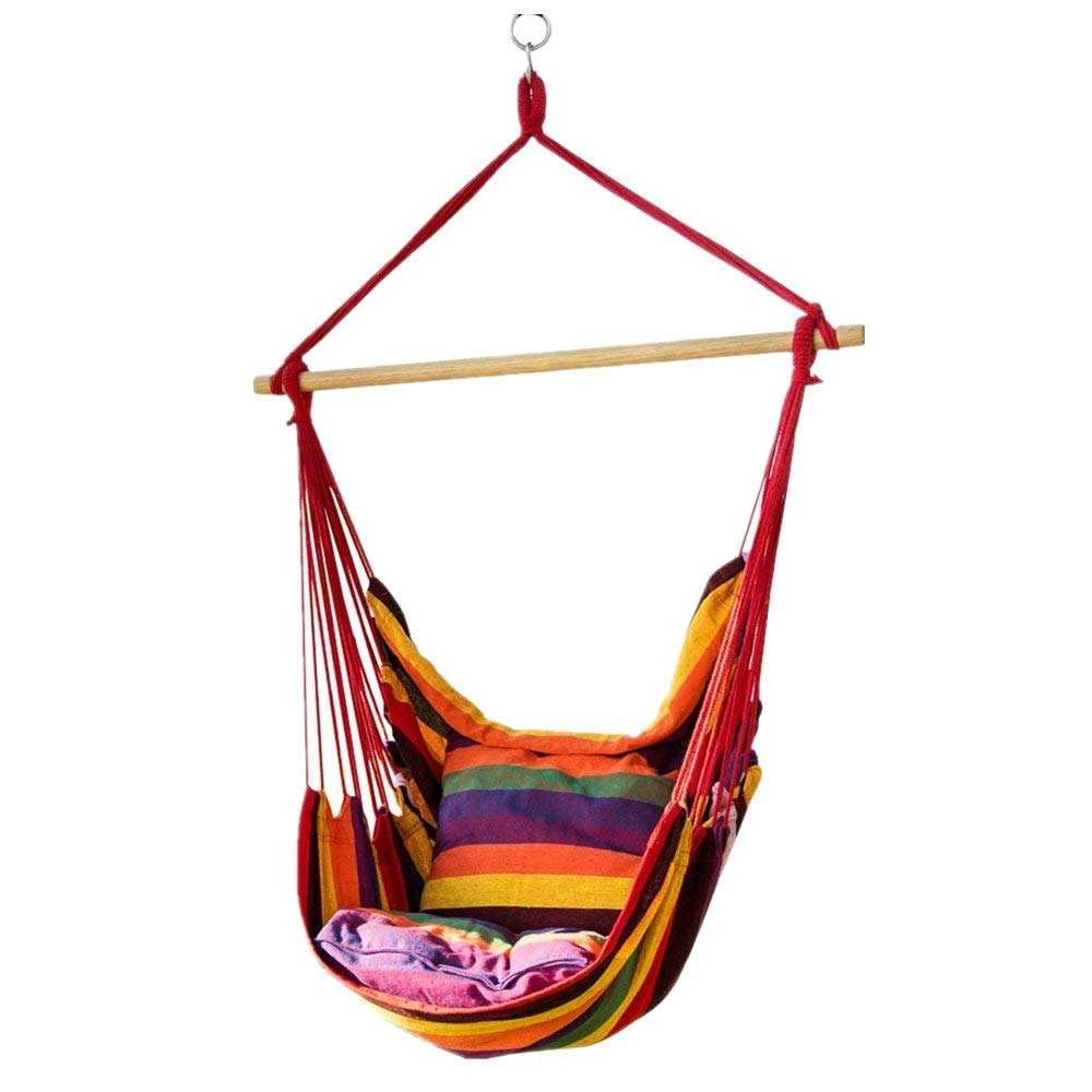 Swing de silla de hamaca de cuerda al aire libre con dos cojines