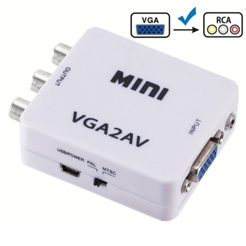 White 1080P Mini AV to VGA Adapter Converter with Audio: Connect AV Devices to HDTVs or PCs