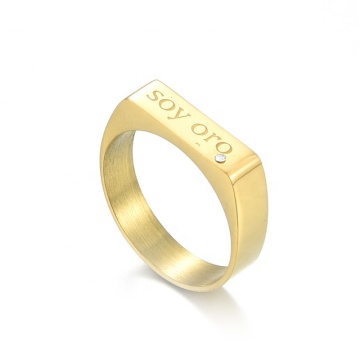 Logo Kustom Stamped Stone Gold Rectangle Bar Ring