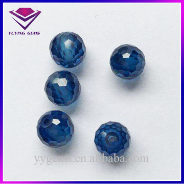 Semi Precious CZ Sapphire Blue Diamond Faceted Cut Cubic Zirconia Beads with Full Hole Jewelry Stone