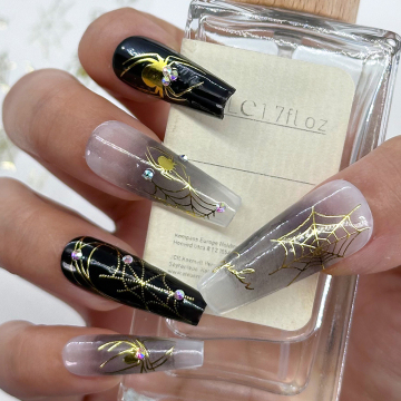 Gold Cobweb Nail Stickers with Spider Design for Easter
