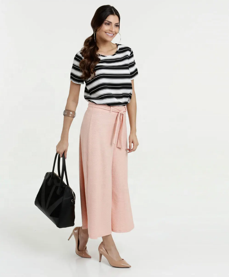 Lady horizontal striped top blouses in summer