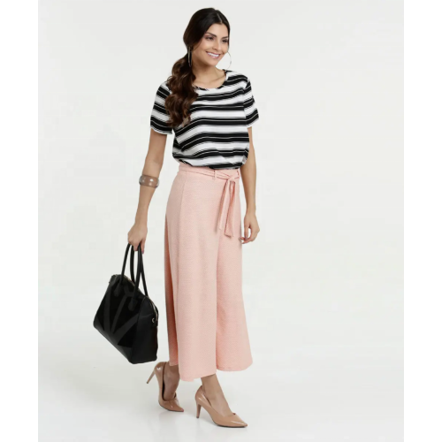 Lady horizontal striped top blouses in summer