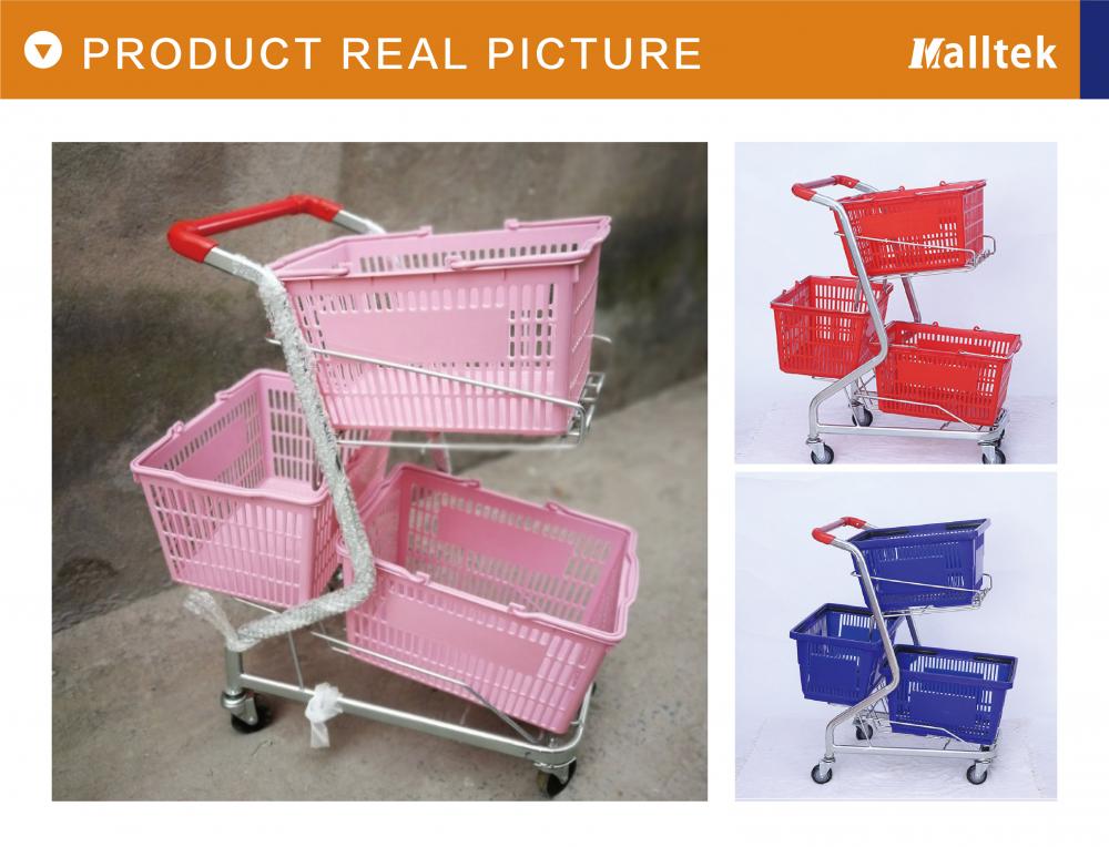 Zinc Plated Three Basket Retail Store Basket Trolley