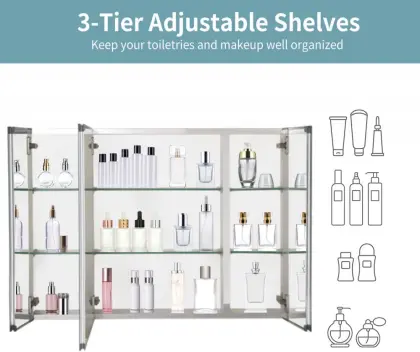 Three Doors Aluminum Storage Mirror Cabinet