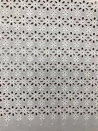 Multiple Petals White Cotton Embroider Fabric