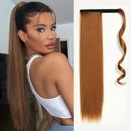 Clip in Ponytail Extension Wrap Around Long Straight Pony Tail Hair 28 Inch Synthetic Hairpiece