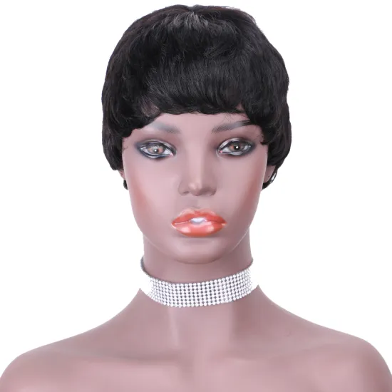 natural black Kinky Curly Wig Brazilian Human Hair Pixie Cut Short Afro Wigs High Density for Black Women