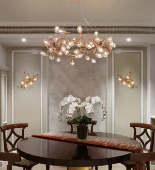 Customized High-Quality Copper Tree Branch Glass Crystal Chandelier LED Lighting for Hotels and Villas