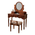 Country Style Solid Wood Mirrored Dressing Table