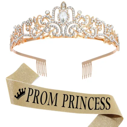 Trendy King Crown Rhinestone Hairband - Gold Royal Prince Headwear for Prom and Parties