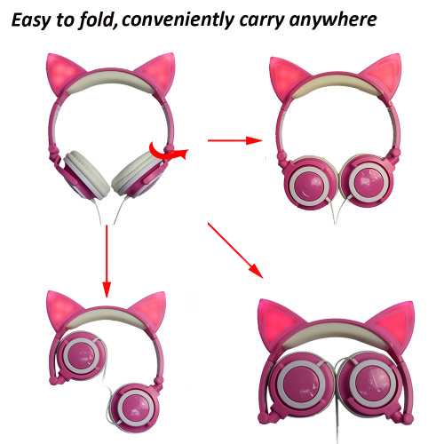 Original söta Cat Ear Pink Color Snygga hörlurar