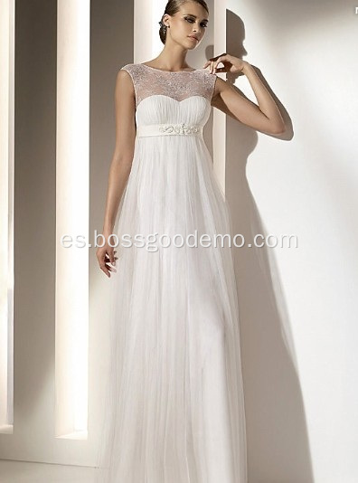 Columna de vaina Empire Bateau Bateau Neck Lengle Garlle Vestido de novia drapeado 1