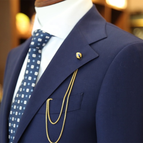 Slim Blue Wool Blazer Suit with Italian Craftsmanship