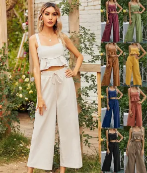 Ladies sleeveless top long pant set for women