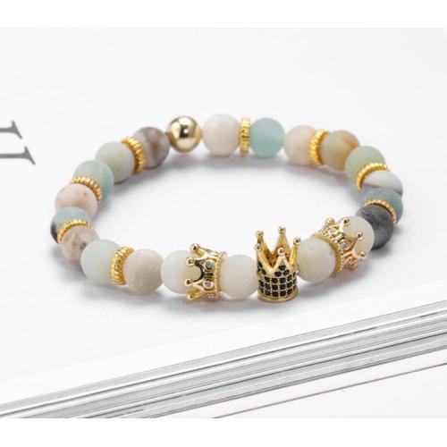 Natural Gemstone Imperial Crown Bead Bracelet King Queen Luxury Charm Couple Jewelry Xmas Gift for Women Men