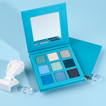 Private Label 9-Shade Blue Glitter Eyeshadow Palette - Waterproof, Vegan, Cruelty-Free for Brown Skin
