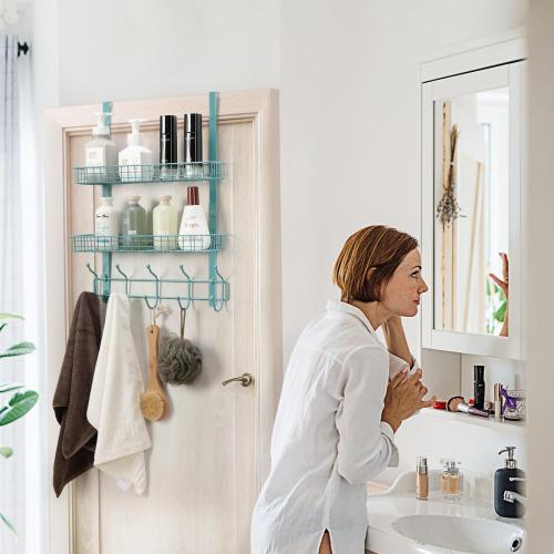 Door Leaning Storage Basket with Metal Hooks