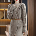 All wool long unbuttoned knit cardigan