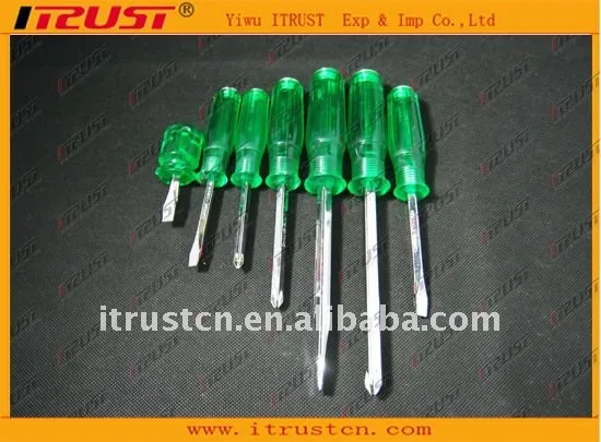 screwdriver with green handle