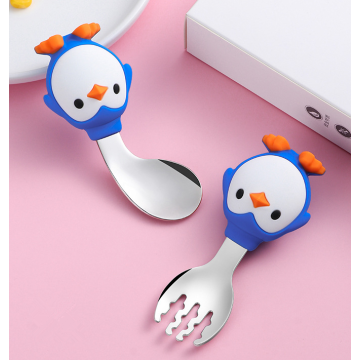 Custom Penguin Toddlers Silicone Stainless-steel Spoon Fork