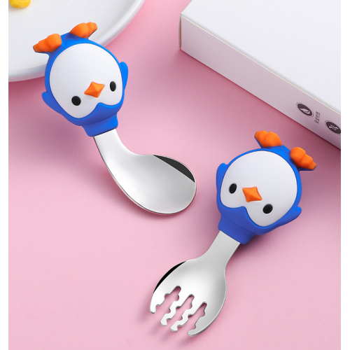 Custom Penguin Toddlers Silicone en acier inoxydable Spoon