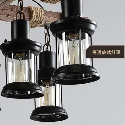 American Vintage Bar Cafe Restaurant Decor: Wooden Chandeliers & Pendant Lights