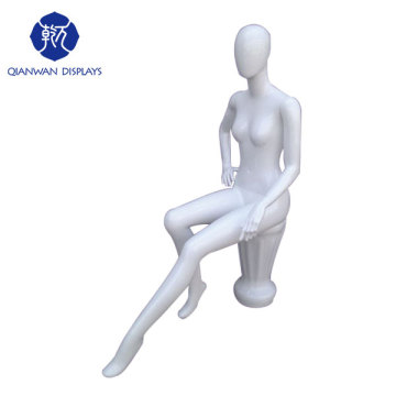 China female full body white plastic manequin sitting charming