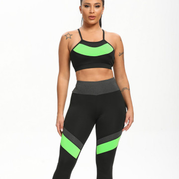 Contrast Yoga Pants Fitness Leggings Track Suits Sports Bra Womens Crop Top Gym Two Piece Set Training Wear Shuffle Clash Green