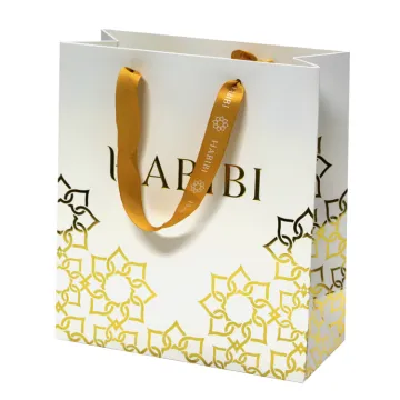 Unique Gold Gift Paper Bag with Ribbon Handle