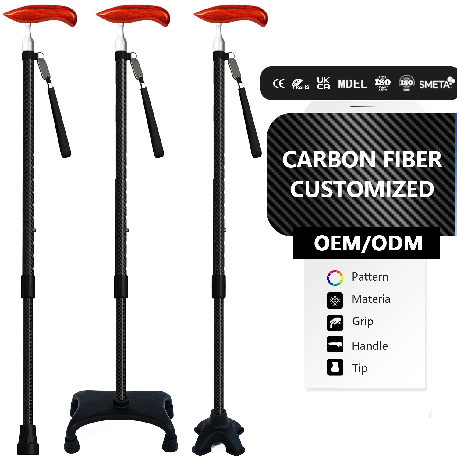 Best Luxury Carbon Fiber Walking Stick for Elderly Easily Adjustable Enhanced Stability Wooden Handle 200LB Load-Bearing Cane1