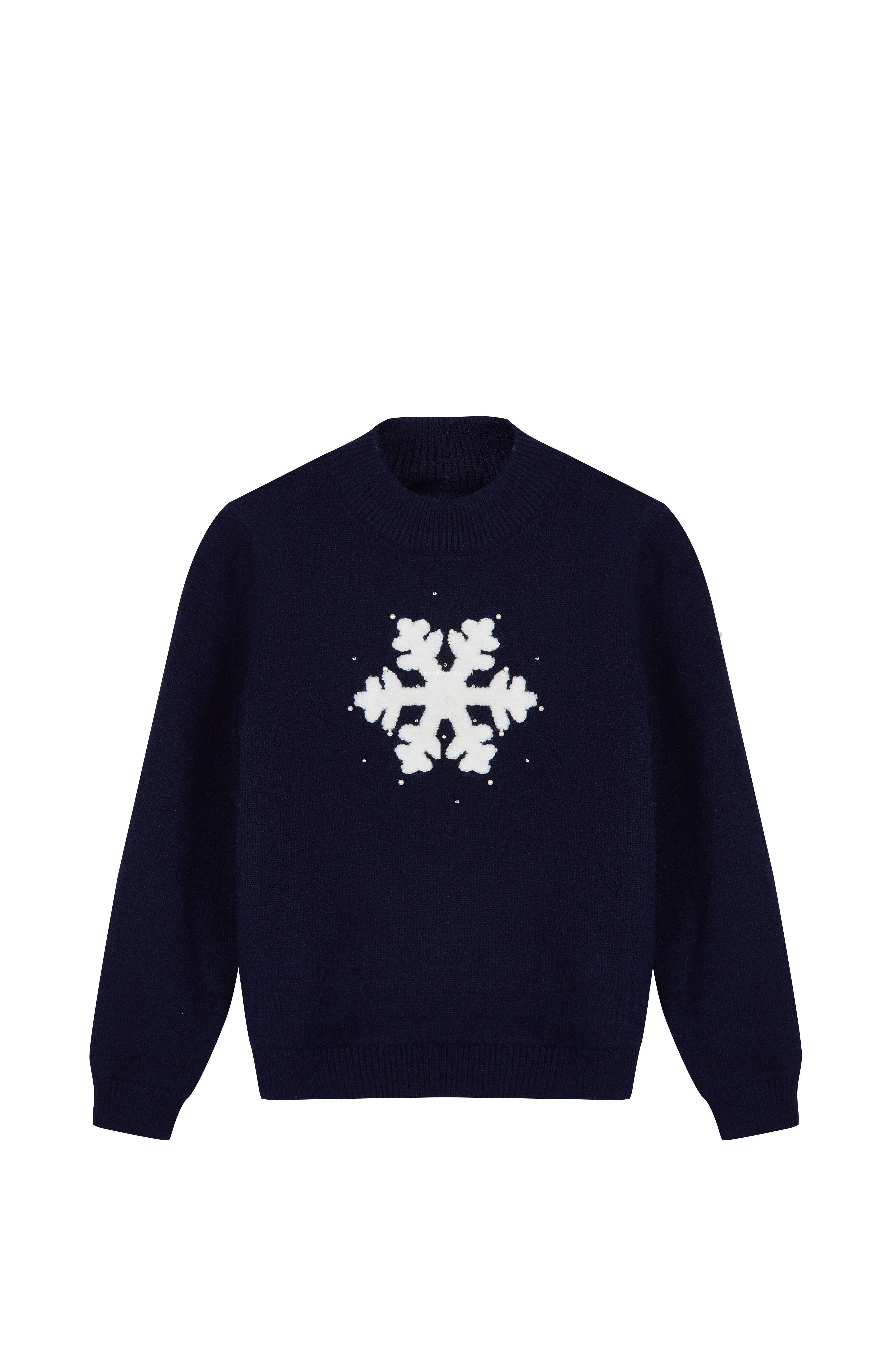 Girl's Knitted Snowflake Jacquard and Beads Pullover