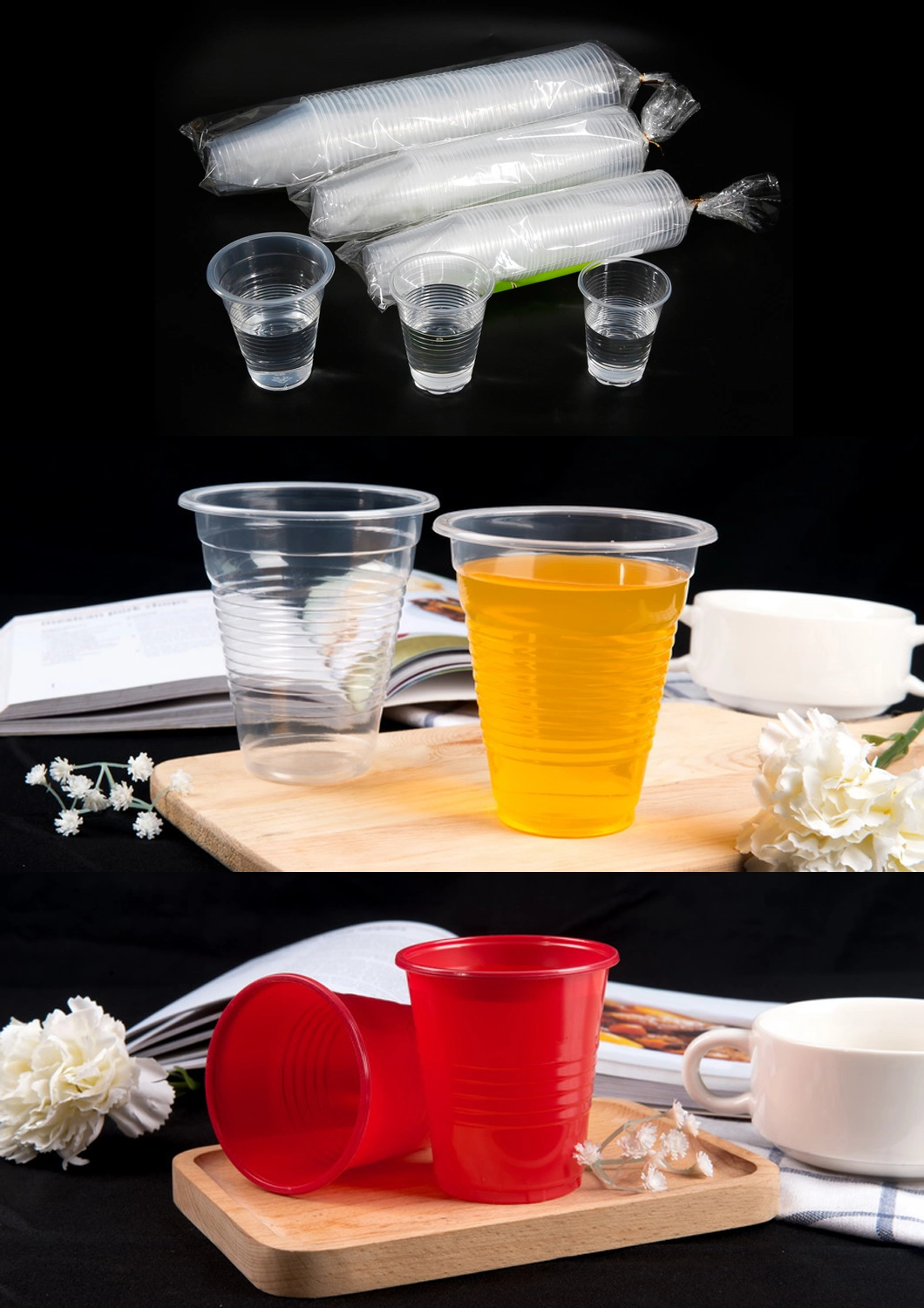 Food Frade 7 9 12 Oz Transparent PP Disposable Plastic Cup Cutlery