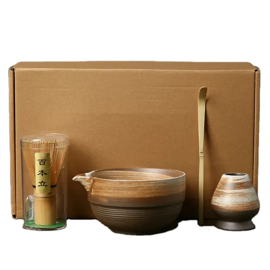 Hand-Painted Ceramic Matcha Set: Includes Matcha Mixer, Stand, and Bowl