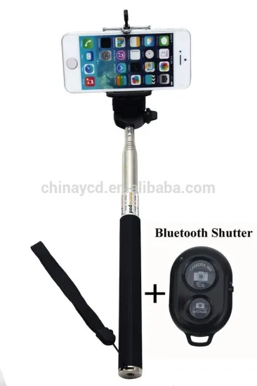 whole sale monopod smart phone selfie stick with bluetooth remote shutter