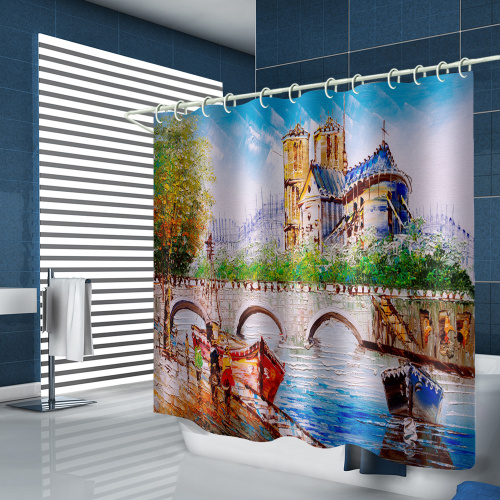 Oil Painting Waterproof Shower Curtain European Style Bathroom Decor