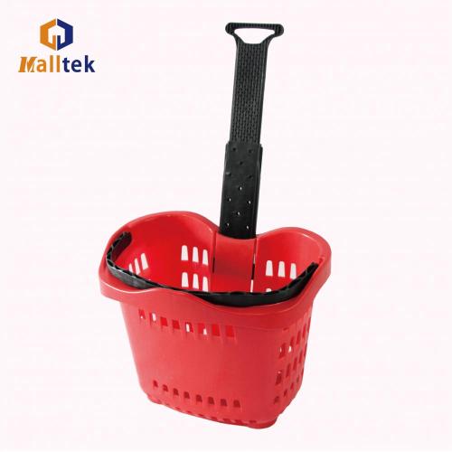 Supermarket aluminum alloy handle rolling shopping basket