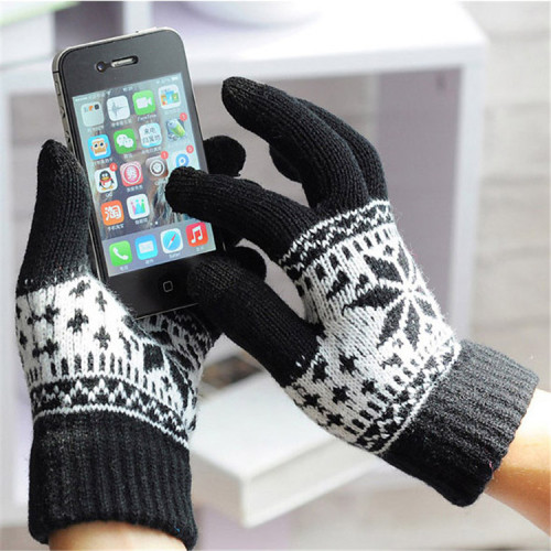 mens' eTouch gloves for cell phone use winter snowflake pattern knitted gloves