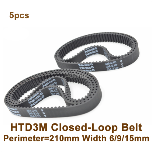 POWGE 5pcs 210 HTD 3M Timing Belt Width 6/9/15mm Perimeter 210mm Teeth 70 HTD3M Rubber Closed-Loop Belt 210-3M