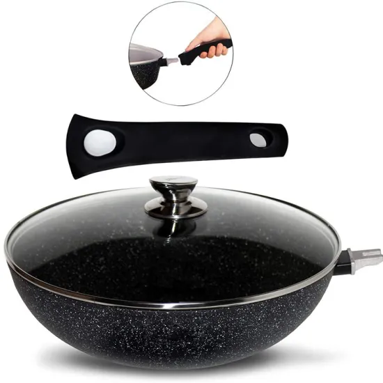 Woks and stir fry pans Round Flat Bottom Wok Detachable handle Aluminum non-stick Fry wok Pan